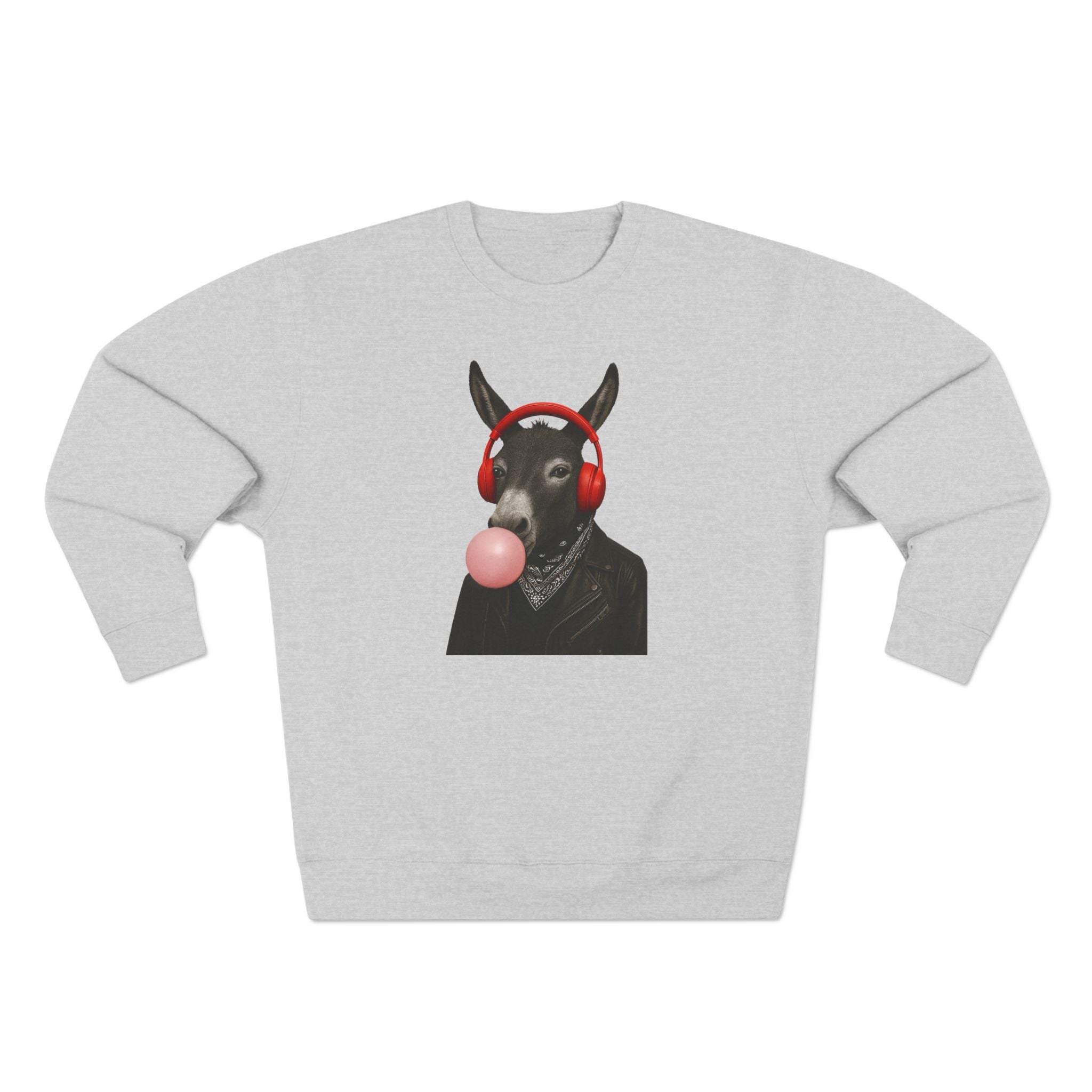 Donkey with Headphones & Bubblegum Sweatshirt – Funny Donkey Crewneck
