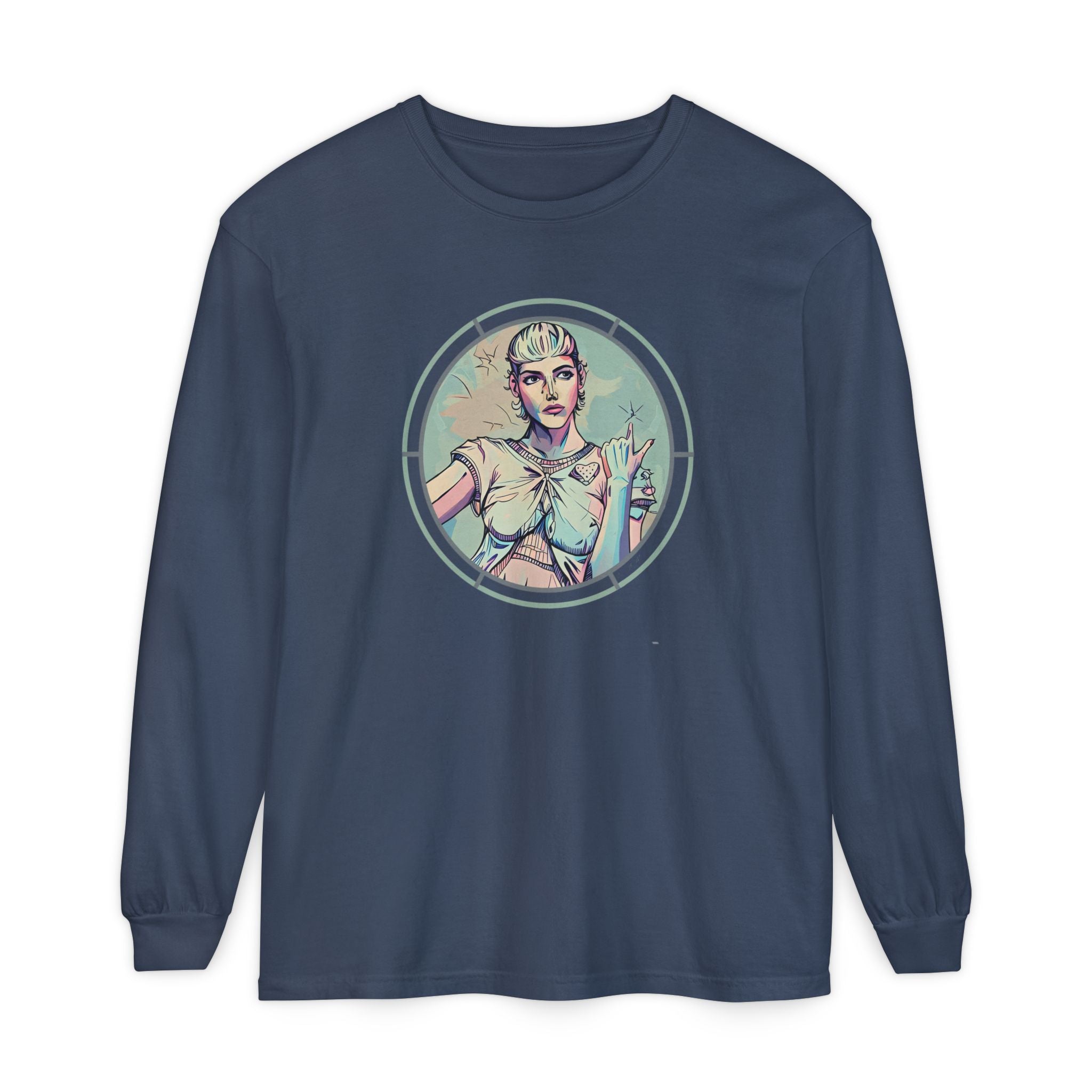 Vintage Style Artist Shirt – Retro Futurist Girl Long Sleeve Tee