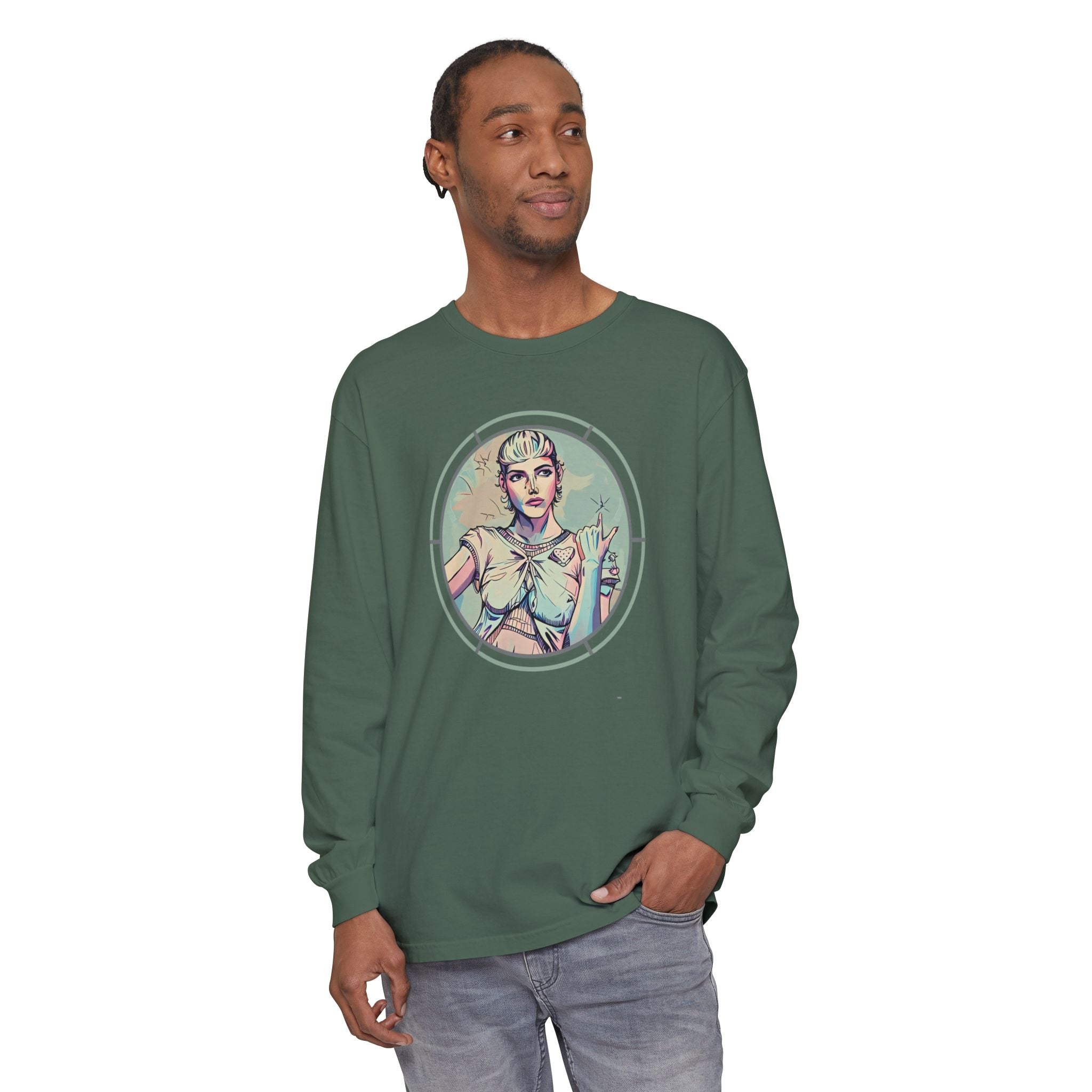 Vintage Style Artist Shirt – Retro Futurist Girl Long Sleeve Tee