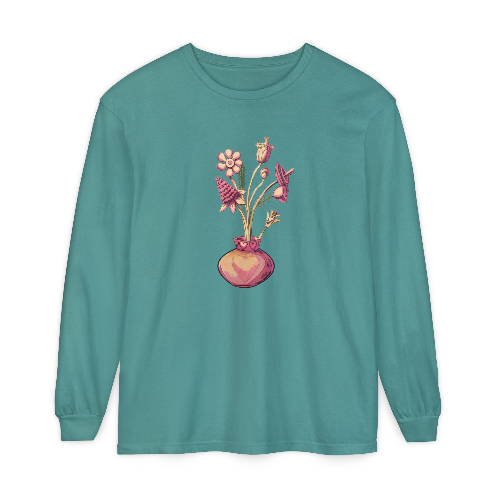 Long Sleeve T‑Shirt — Watercolor Flower Vase Graphic