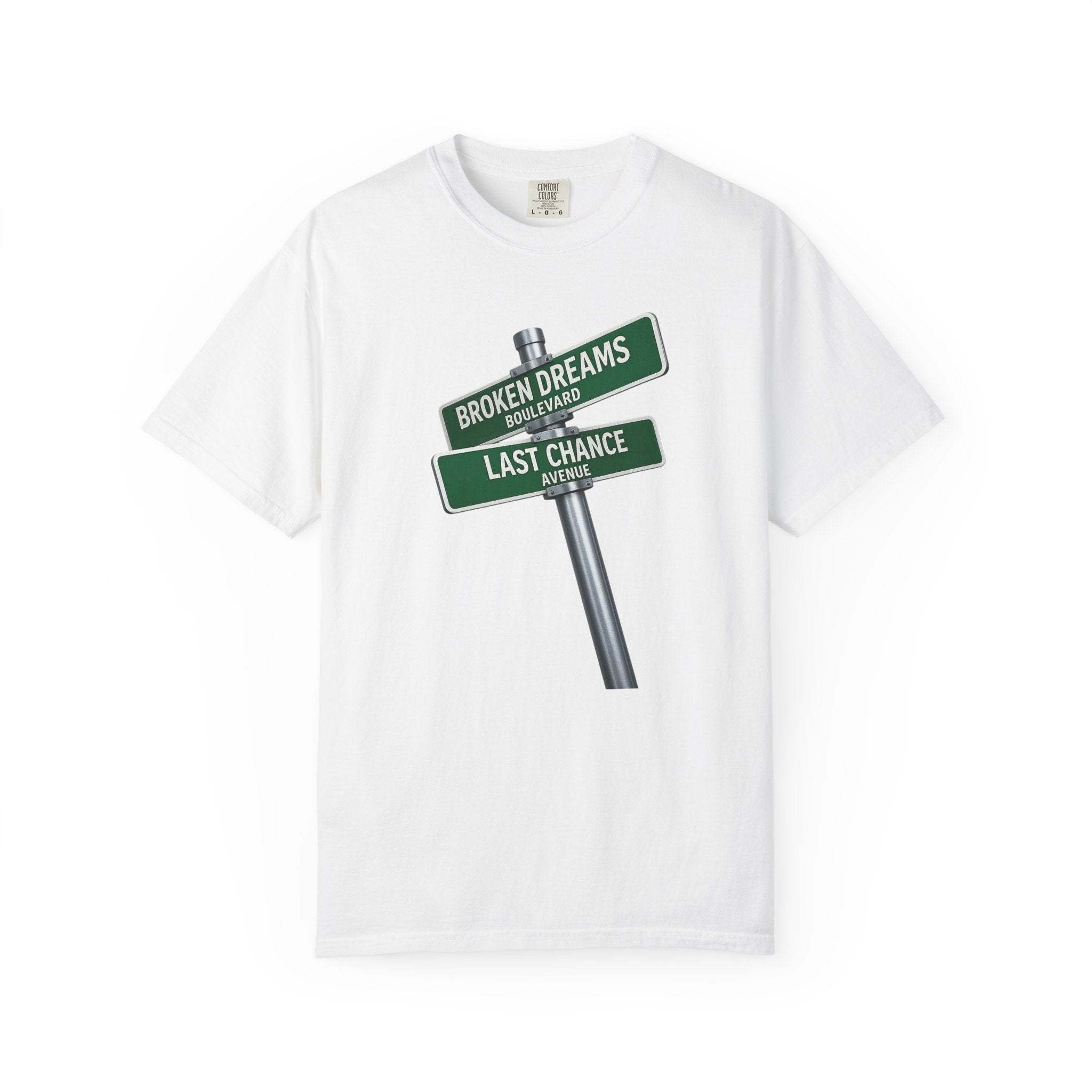 Broken Dreams Blvd x Last Chance Ave T-Shirt — Minimalist Crossroads Graphic