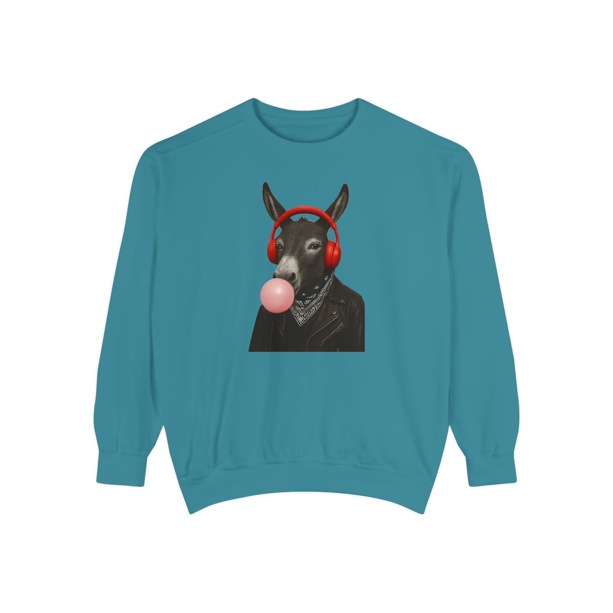 Bubblegum Sweatshirt — Donkey with Headphones Graphic Crewneck
