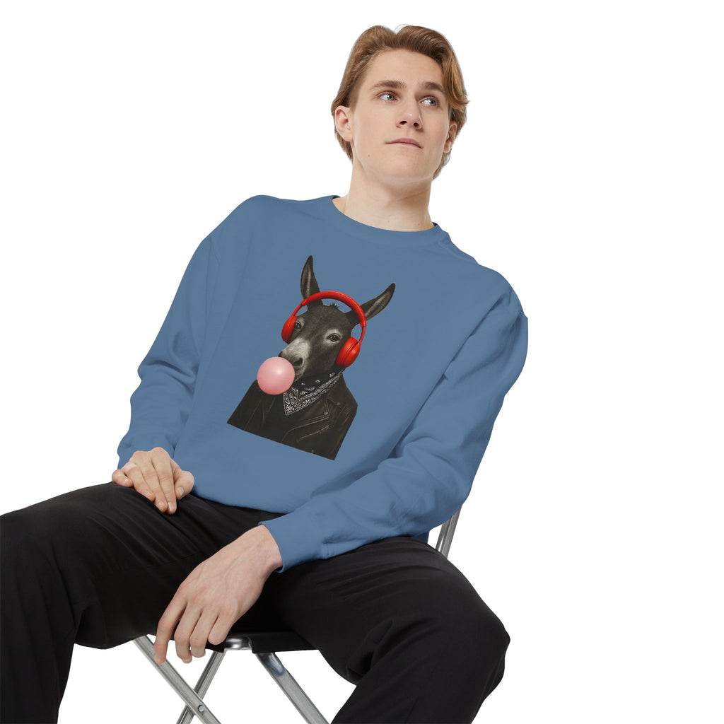 Bubblegum Sweatshirt — Donkey with Headphones Graphic Crewneck