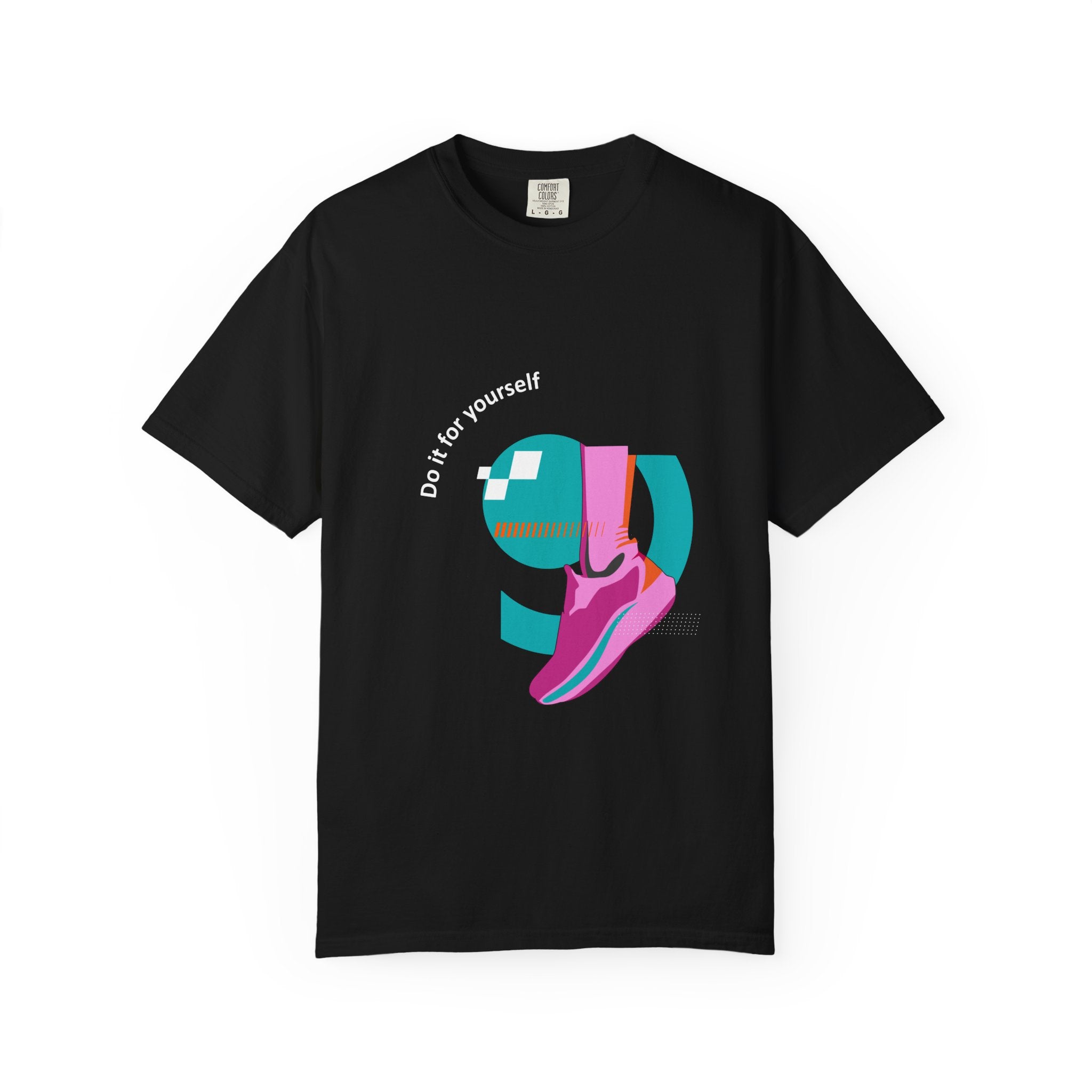 Sneaker Groove T-Shirt — Retro Pink & Teal Shoe Graphic