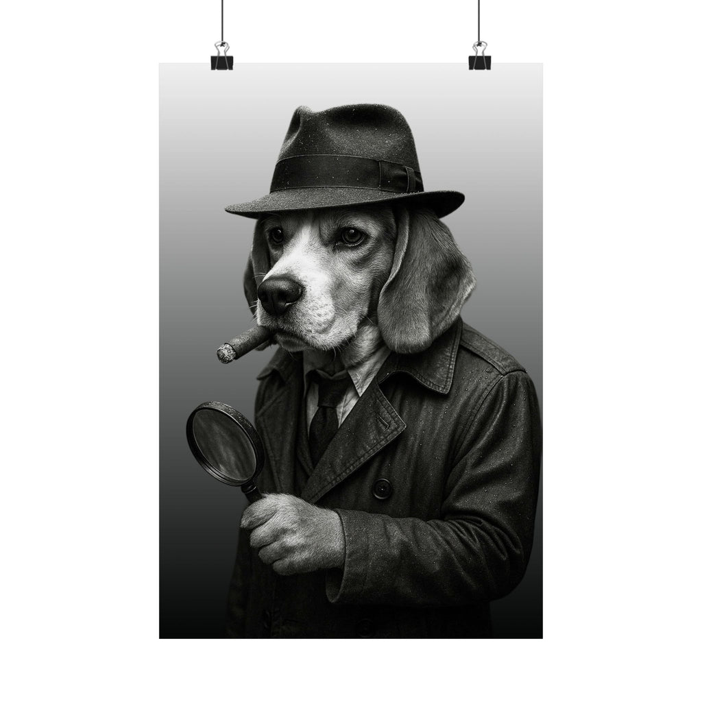 Dog Detective Poster – Noir Beagle Wall Art in Trench Coat | Funny Vintage Dog Print
