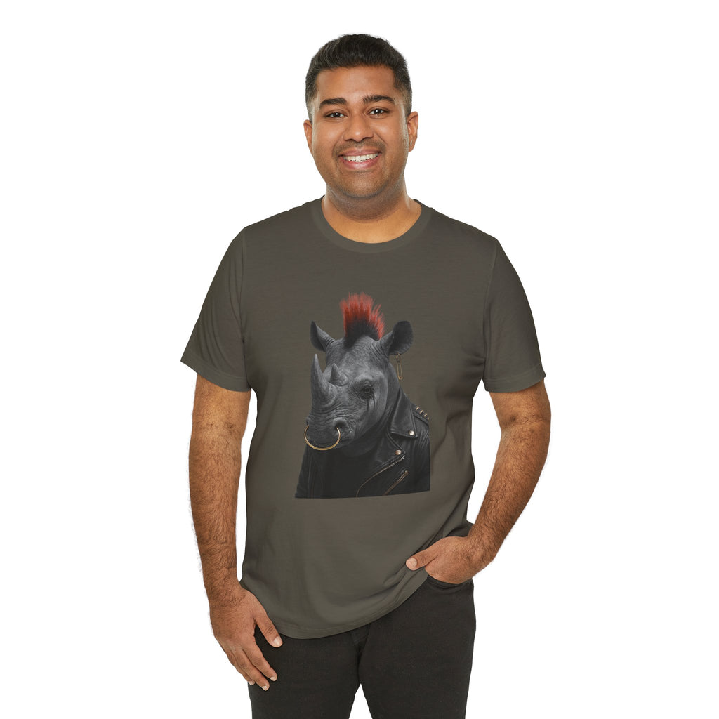 Punk Rhino Tee – Bold Artistic Animal Portrait T-Shirt for Rebels and Creators