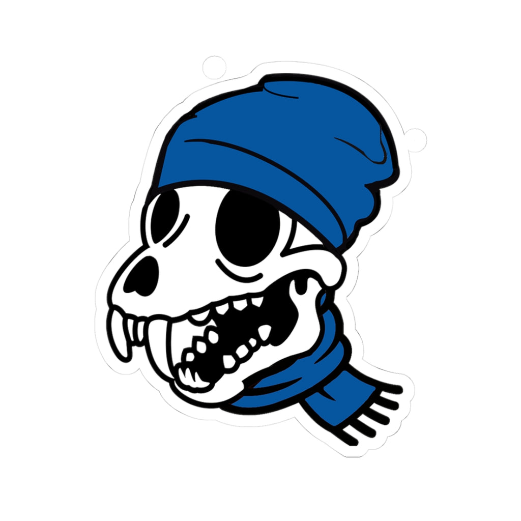 Autocollant tête de mort — Autocollant en vinyle, crâne avec bonnet et écharpe bleus