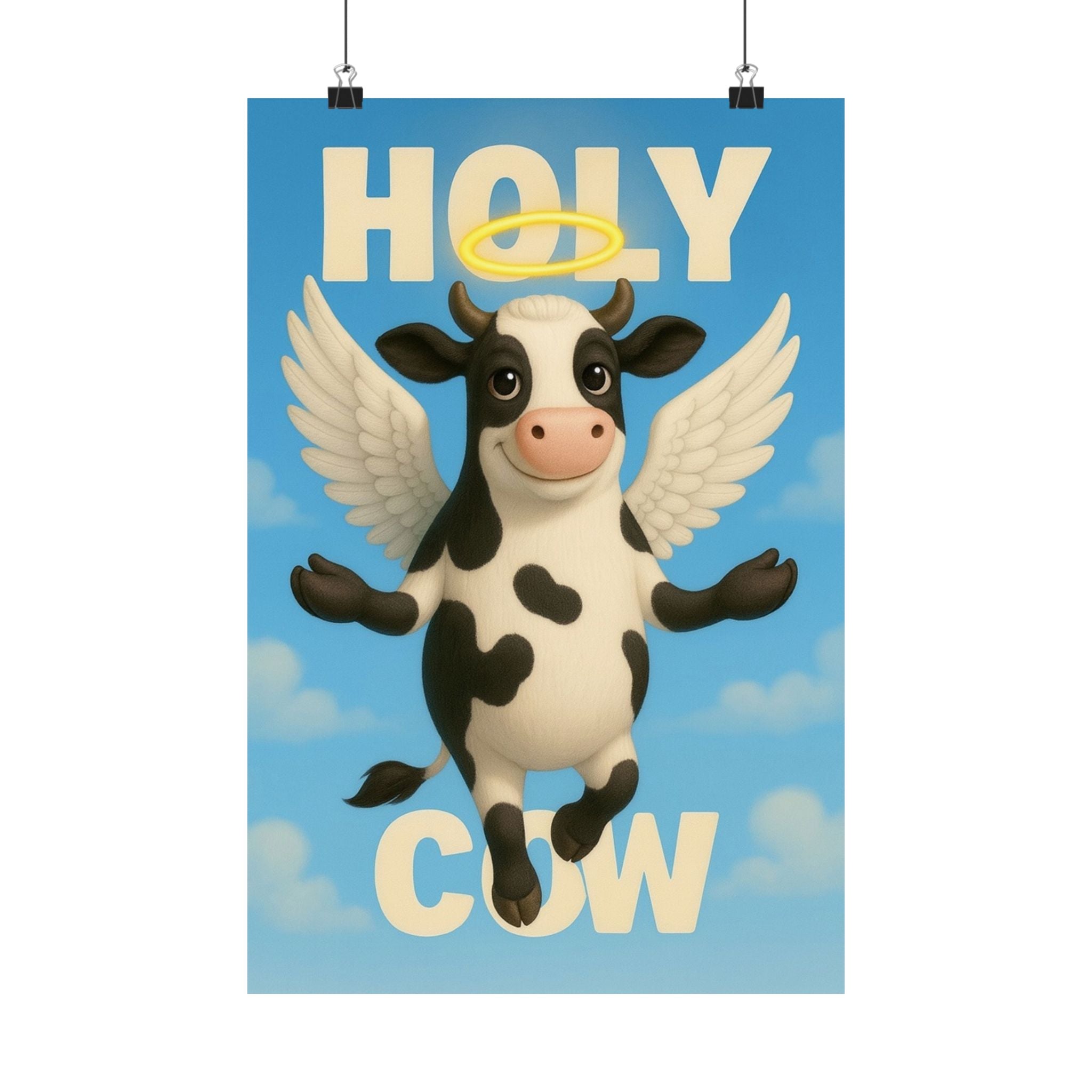 Holy Cow Poster – Funny Angel Cow Wall Art, Cute Farmhouse Poster for Kitchen or Kids’ Room
