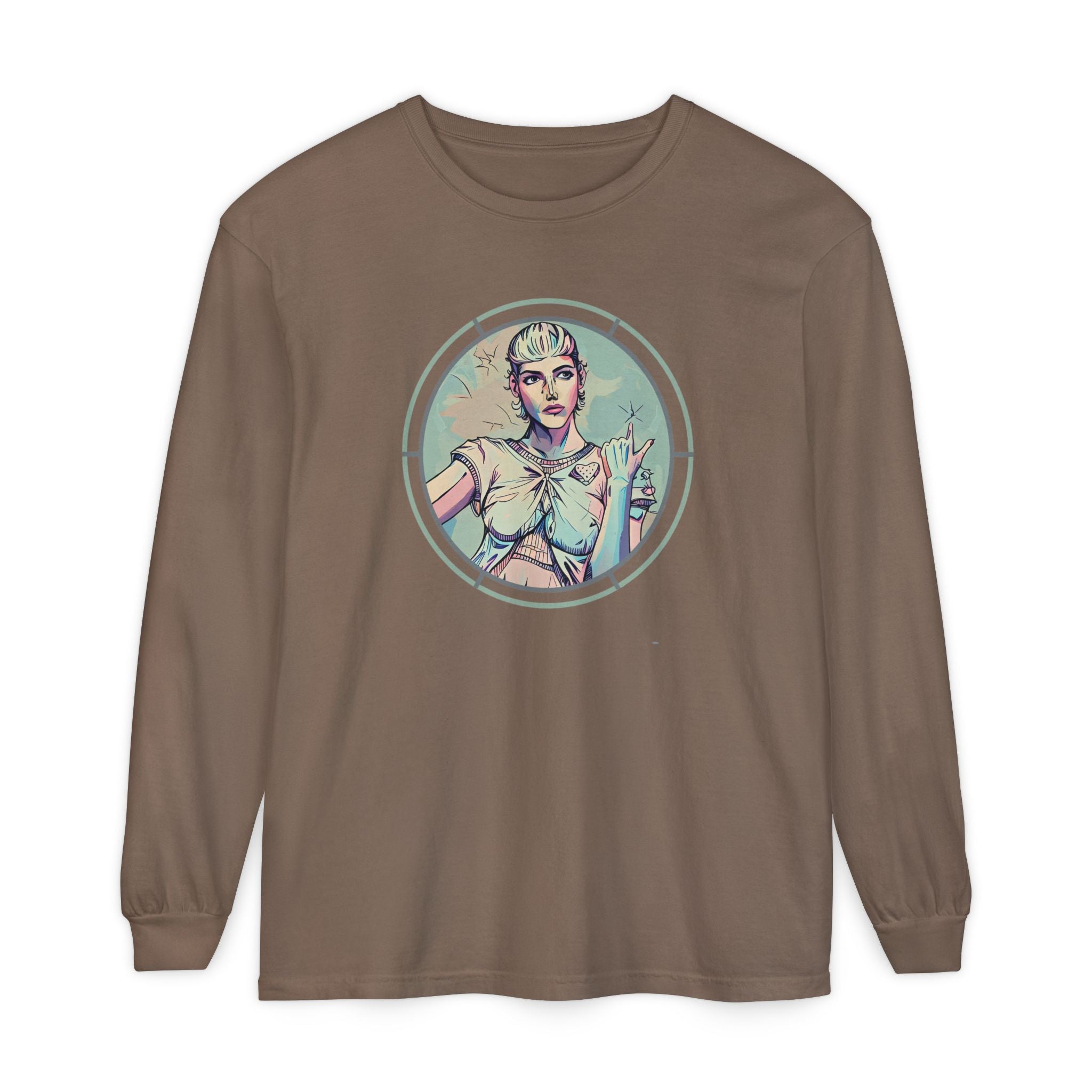Vintage Style Artist Shirt – Retro Futurist Girl Long Sleeve Tee