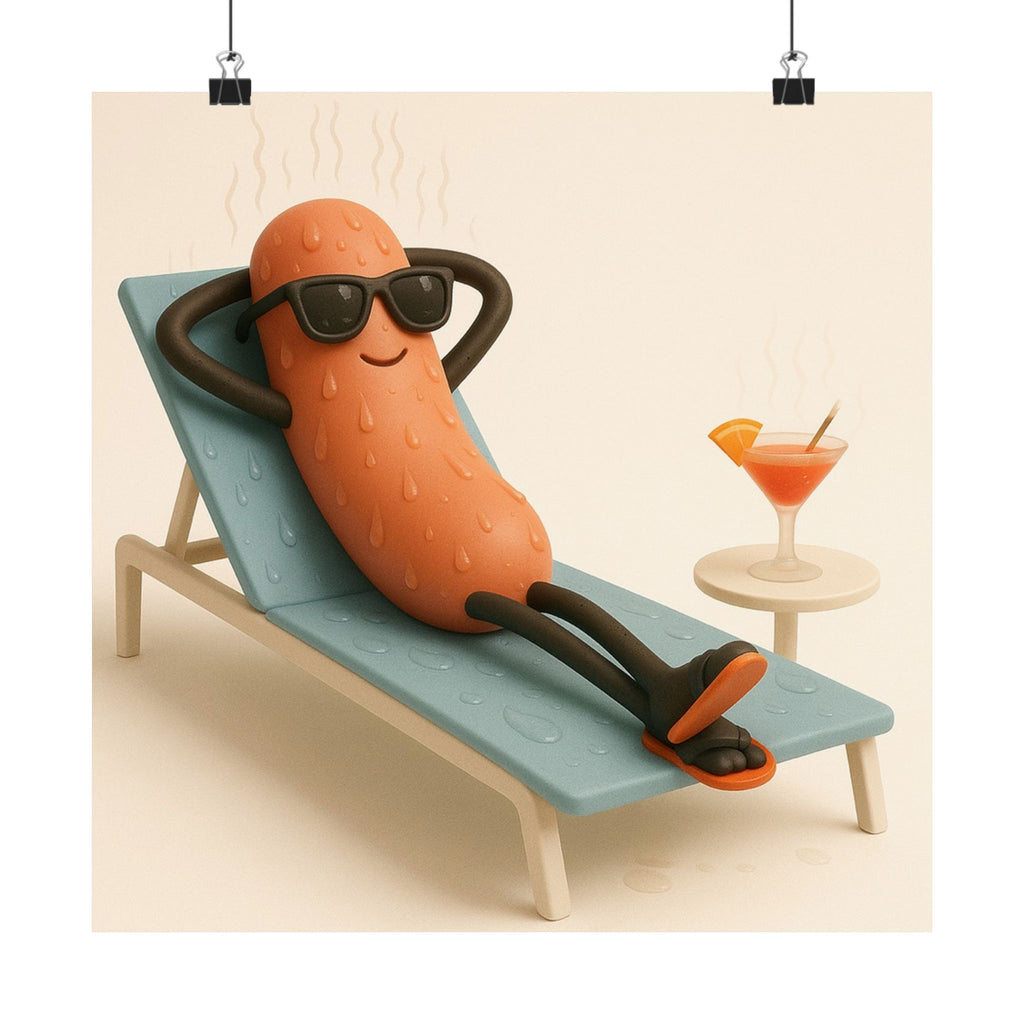 Hot Dog Vacation Poster — Funny Cute Sausage Wall Art for Kitchen, Bar & Summer Vibes