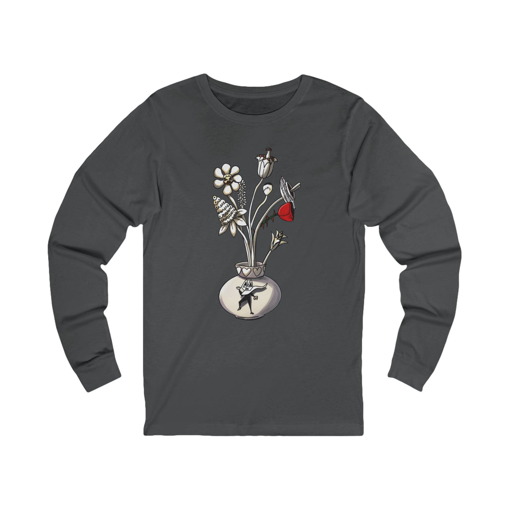 Long Sleeve Tee — Hand-Drawn Floral Vase Illustration