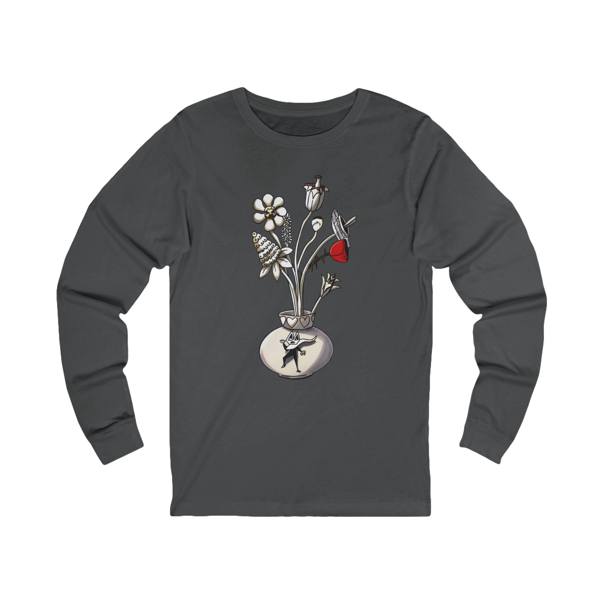 Long Sleeve Tee — Hand-Drawn Floral Vase Illustration