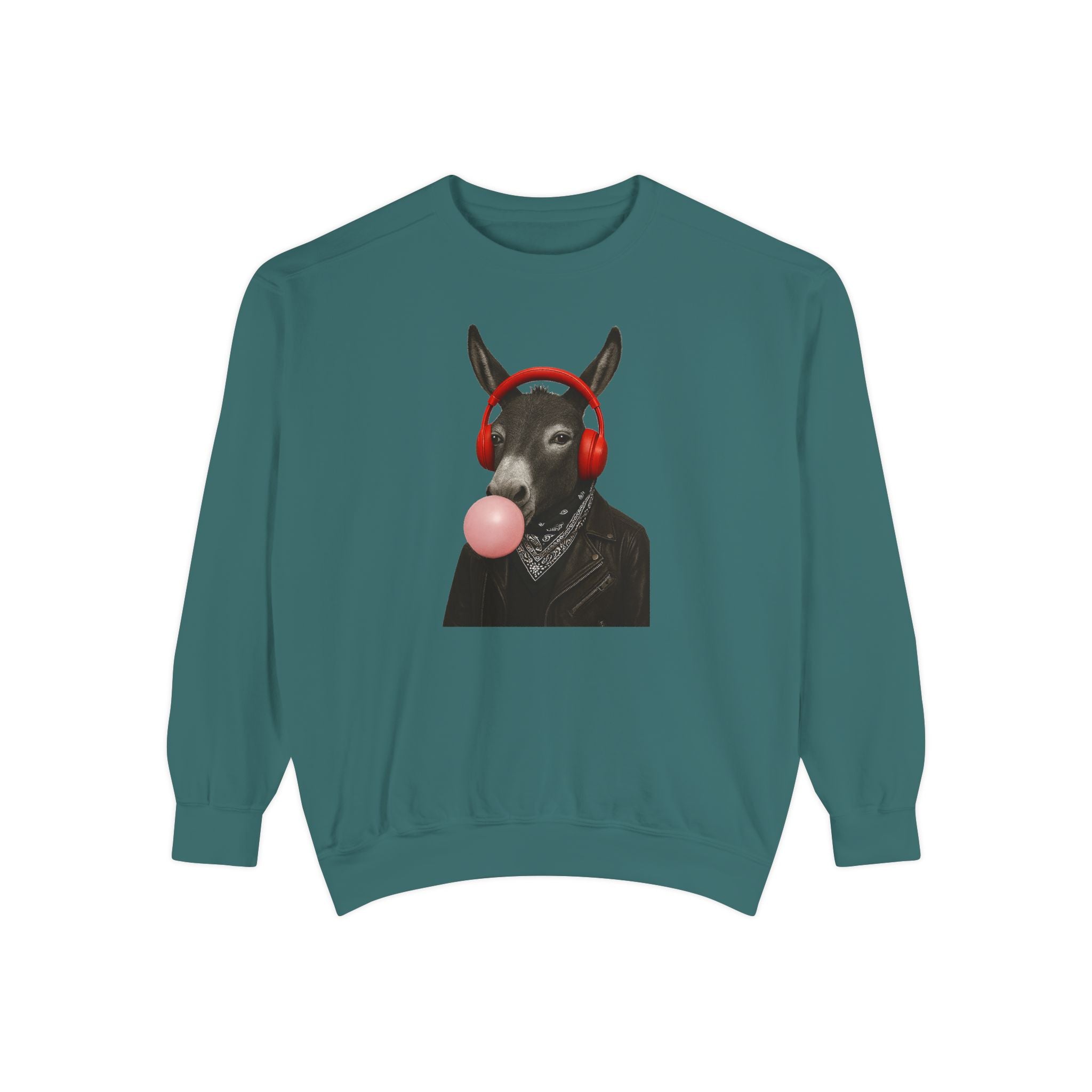 Bubblegum Sweatshirt — Donkey with Headphones Graphic Crewneck