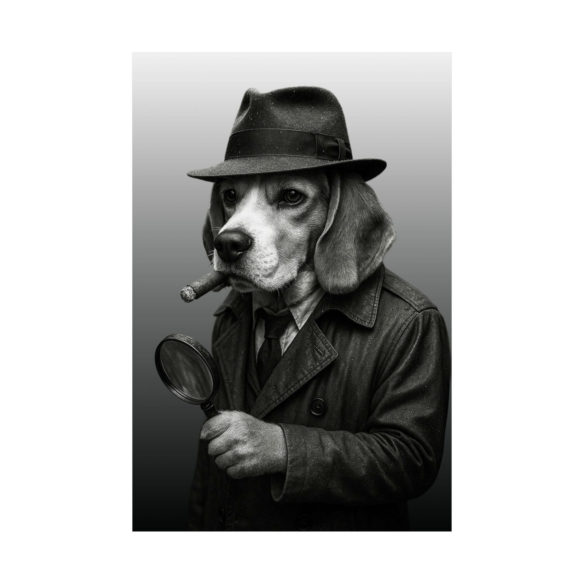 Dog Detective Poster – Noir Beagle Wall Art in Trench Coat | Funny Vintage Dog Print