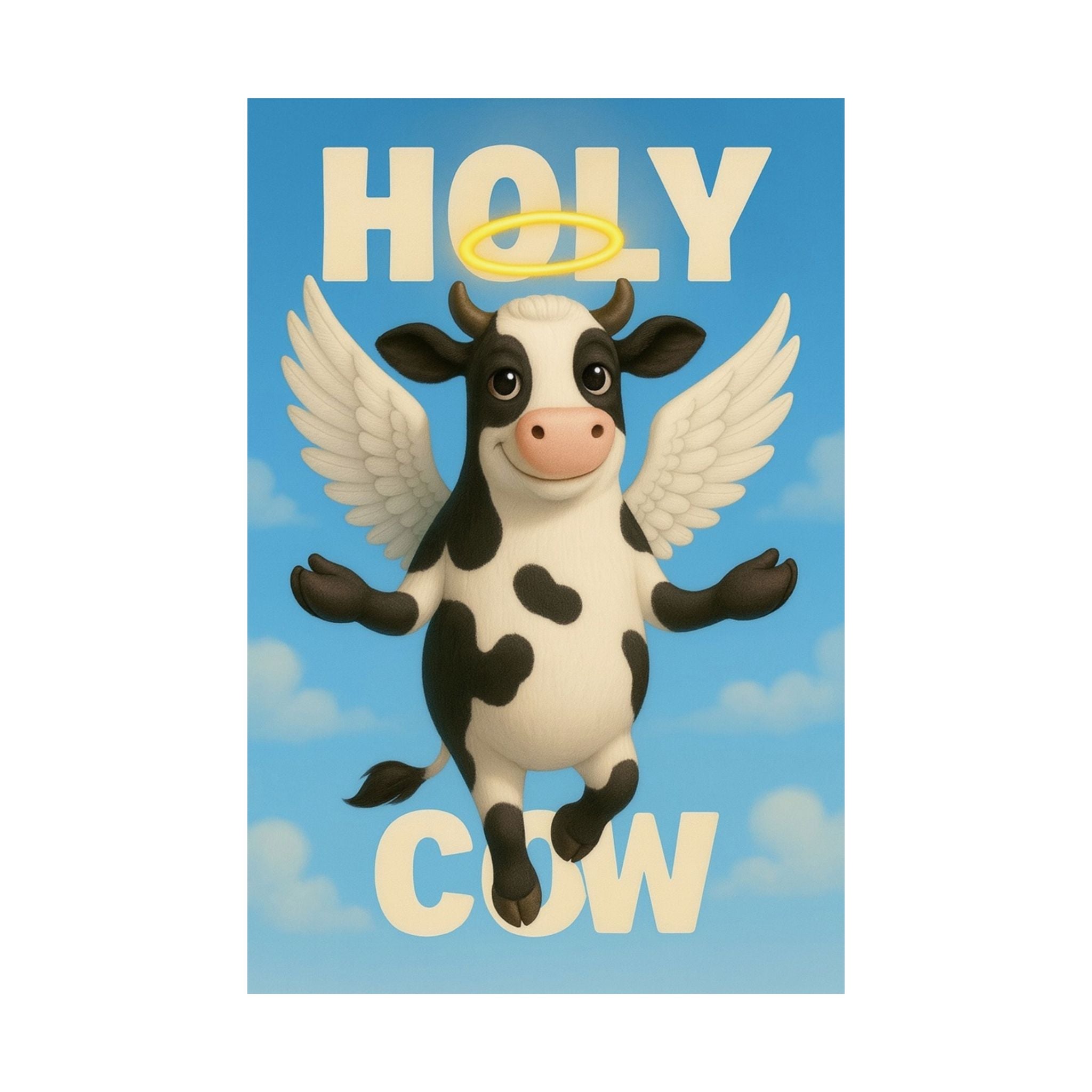 Holy Cow Poster – Funny Angel Cow Wall Art, Cute Farmhouse Poster for Kitchen or Kids’ Room