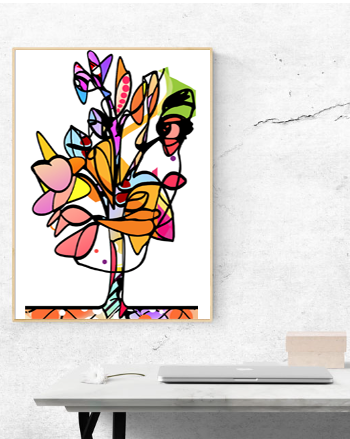 Abstract Floral Art Poster — Bold Geometric Bouquet Matte Vertical Print