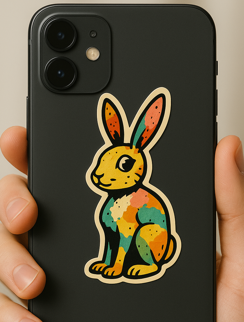 Colorful Watercolor Bunny Sticker — Kiss-Cut Rabbit Decal