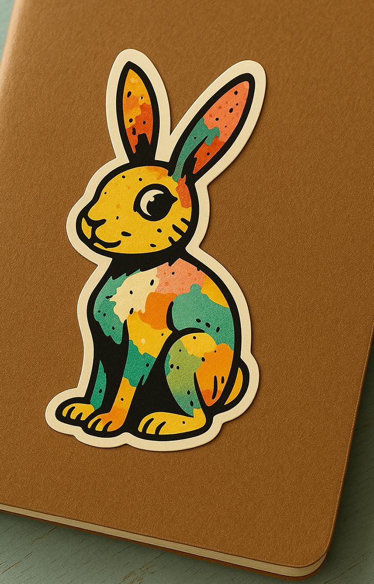 Colorful Watercolor Bunny Sticker — Kiss-Cut Rabbit Decal