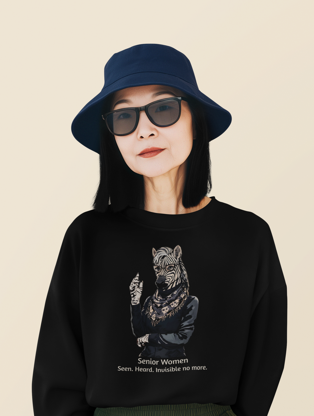 Senior Woman Sweatshirt – Zebra Graphic Crewneck- English Text