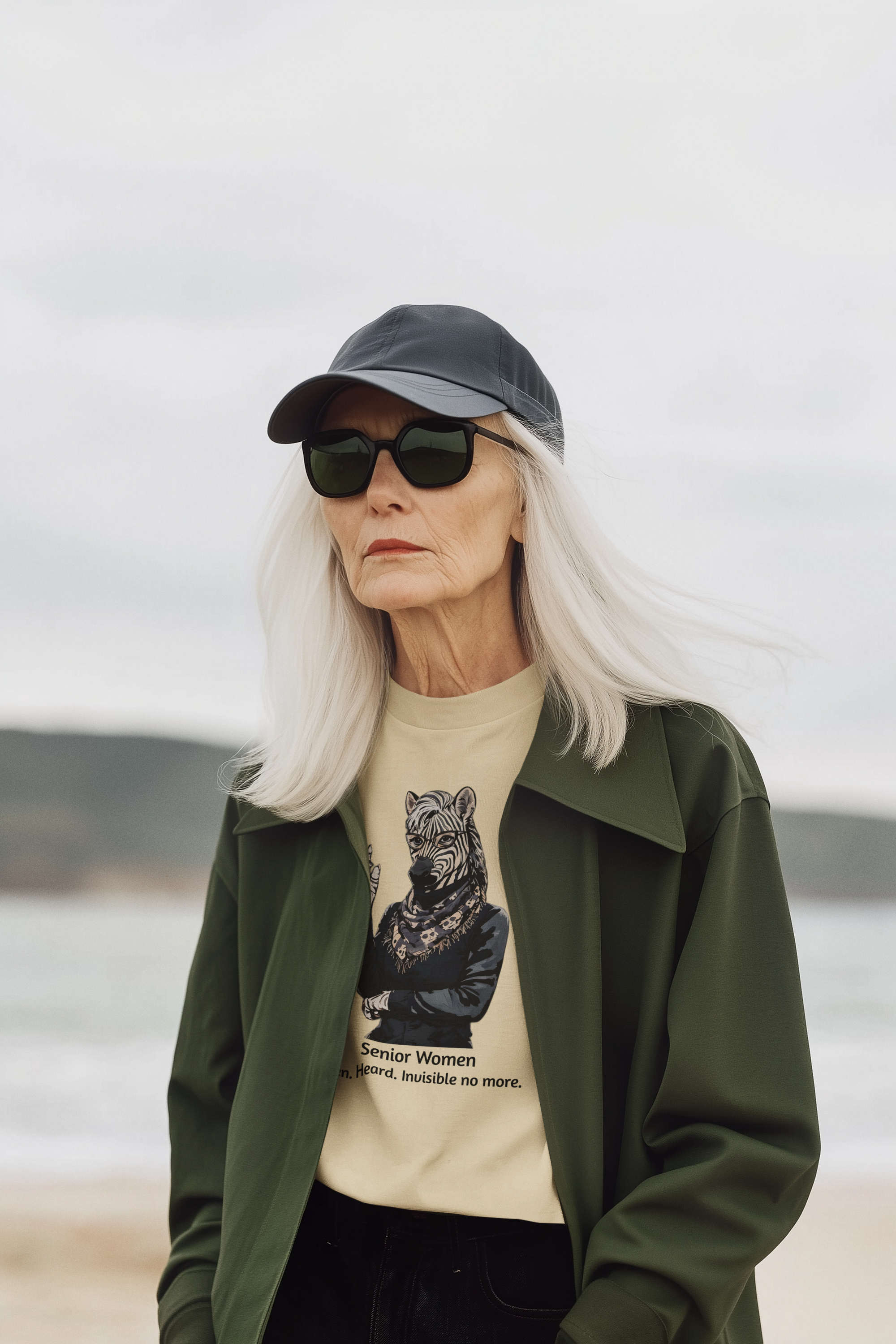 Senior Woman Sweatshirt – Vintage Zebra Graphic Crewneck- English Text
